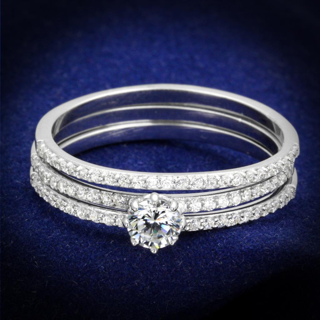 JCE347 Rhodium 925 Sterling Silver Ring with AAA Grade CZ  in Clear