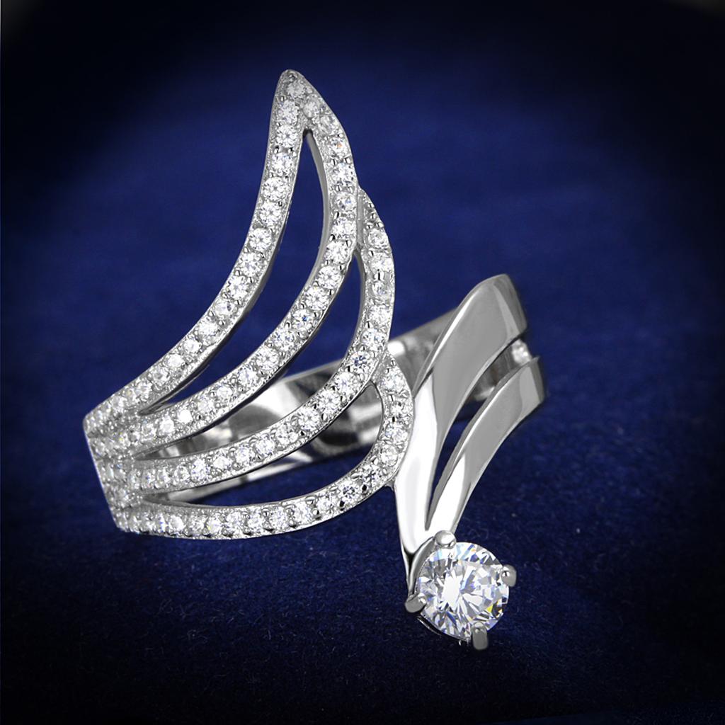 JCE356 Rhodium 925 Sterling Silver Ring with AAA Grade CZ  in Clear