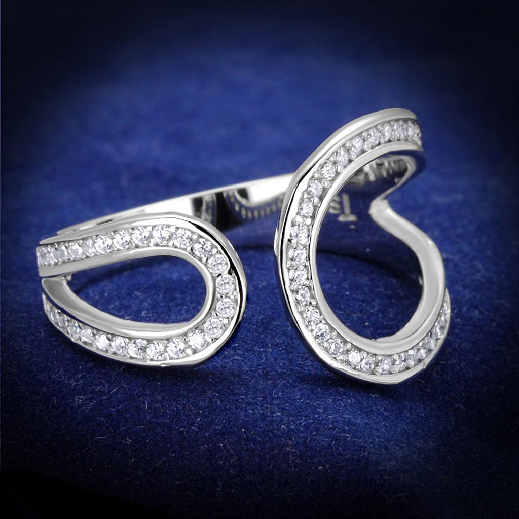 JCE359 Rhodium 925 Sterling Silver Ring with AAA Grade CZ  in Clear