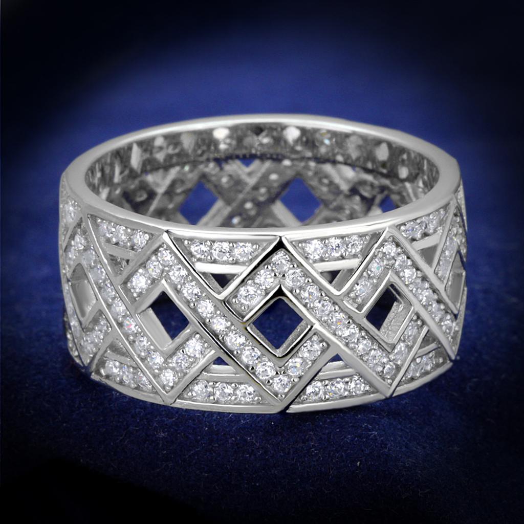 JCE372 Rhodium 925 Sterling Silver Ring with AAA Grade CZ  in Clear