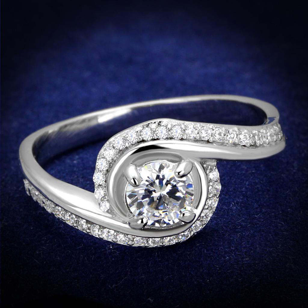 JCE397 Rhodium 925 Sterling Silver Ring with AAA Grade CZ  in Clear