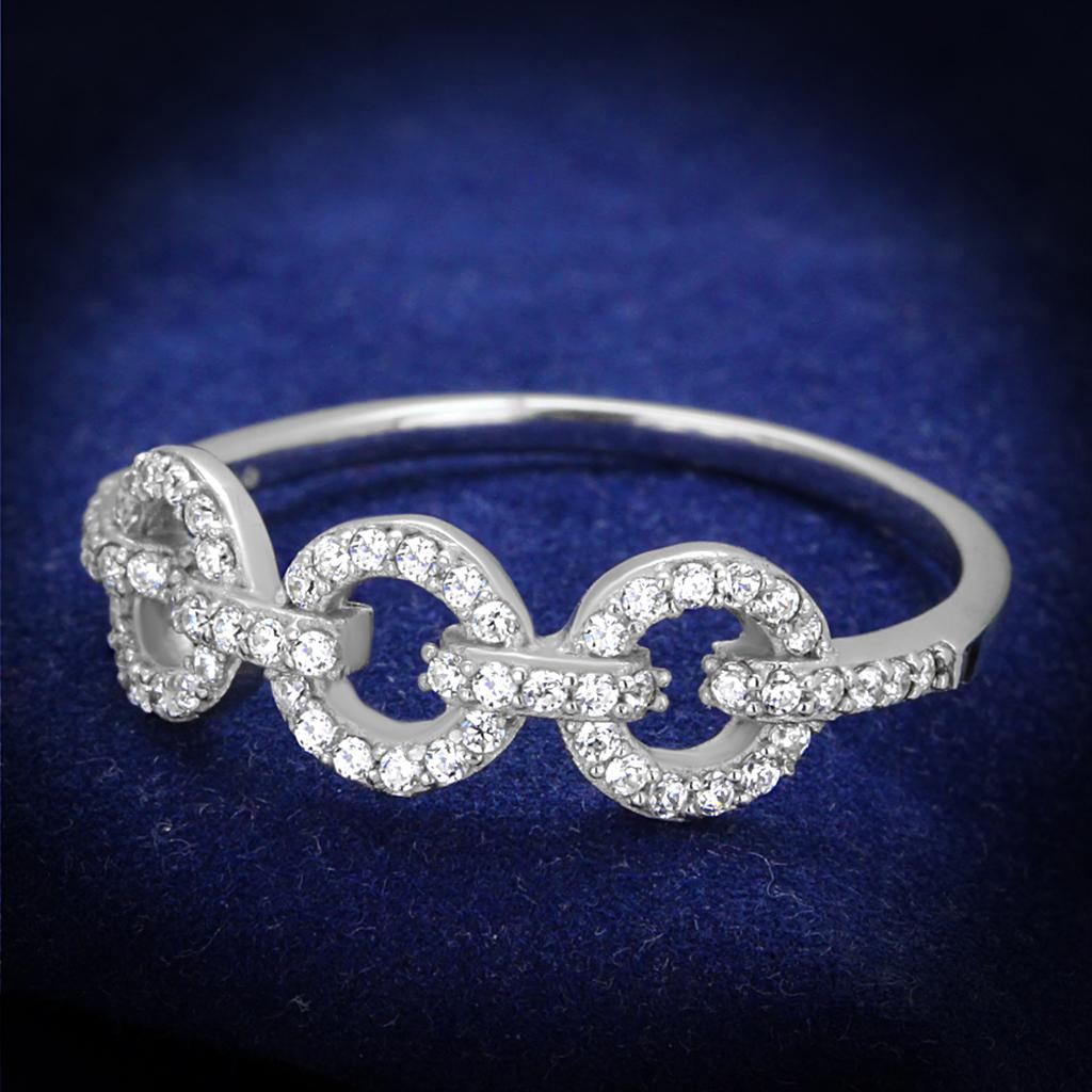 JCE400 Rhodium 925 Sterling Silver Ring with AAA Grade CZ  in Clear