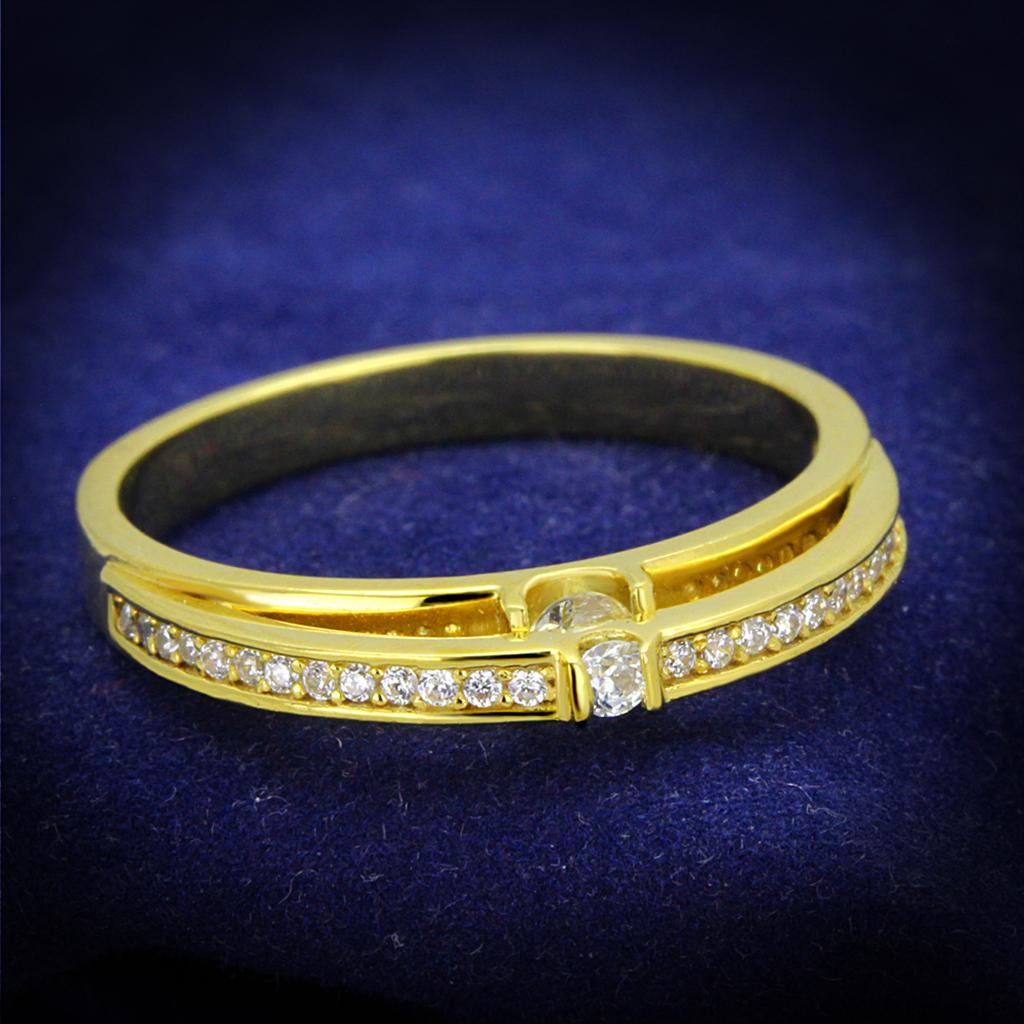 JCE403 Gold 925 Sterling Silver Ring with AAA Grade CZ  in Clear