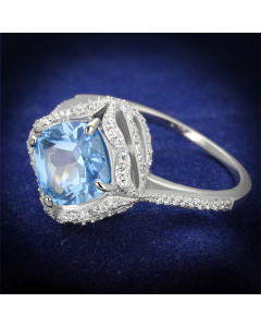 JCE419 Rhodium 925 Sterling Silver Ring with Synthetic Spinel in Sea Blue