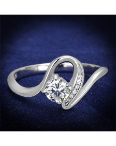 JCE424 Rhodium 925 Sterling Silver Ring with AAA Grade CZ  in Clear