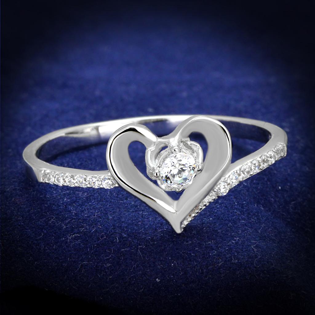 JCE425 Rhodium 925 Sterling Silver Ring with AAA Grade CZ  in Clear