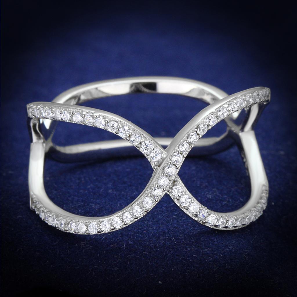 JCE427 Rhodium 925 Sterling Silver Ring with AAA Grade CZ  in Clear