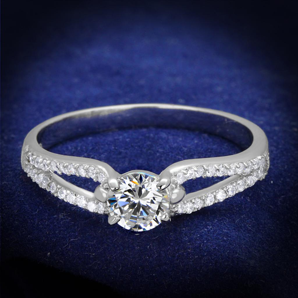 JCE431 Rhodium 925 Sterling Silver Ring with AAA Grade CZ  in Clear