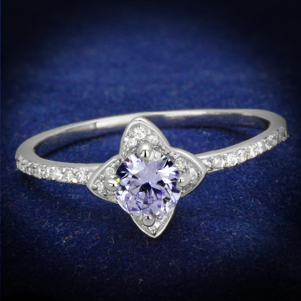 JCE432 Rhodium 925 Sterling Silver Ring with AAA Grade CZ  in Light Amethyst
