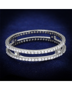 JCE434 Rhodium 925 Sterling Silver Ring with AAA Grade CZ  in Clear