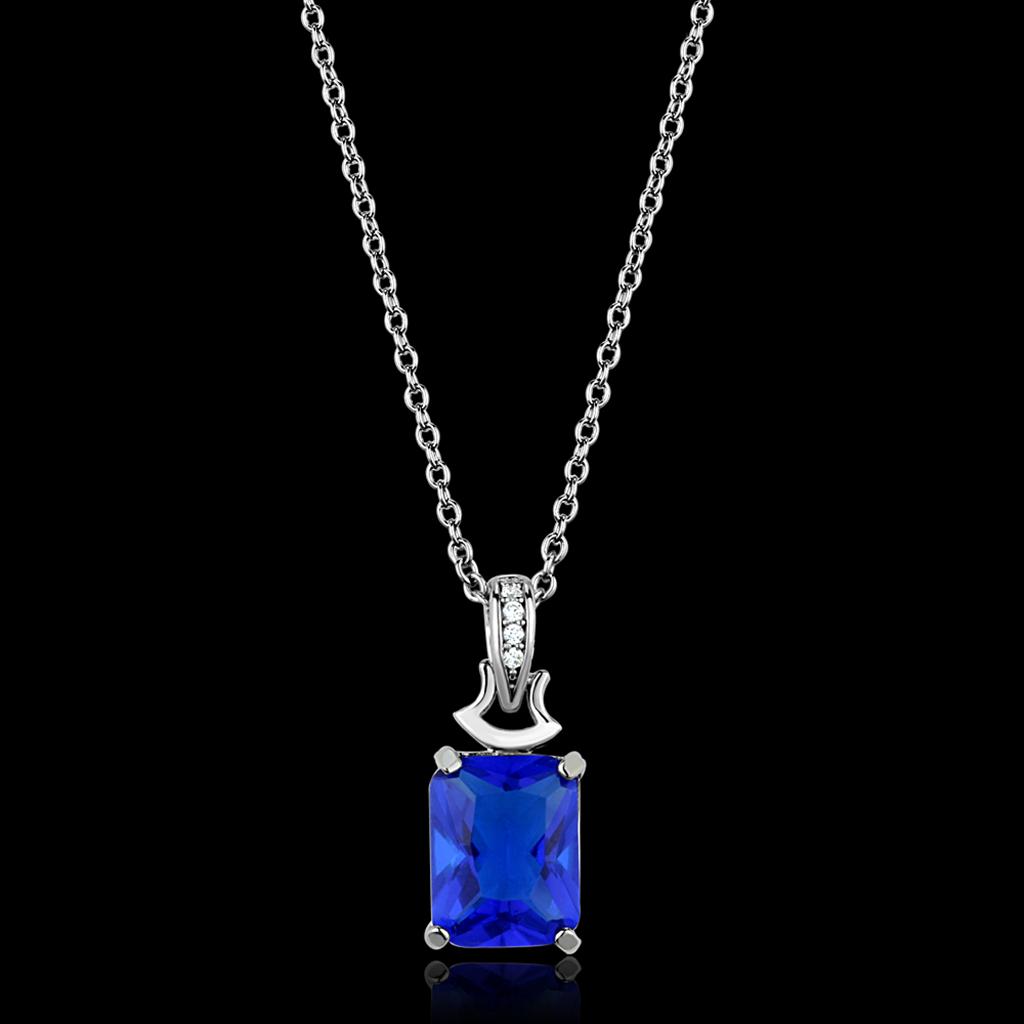 JCE449 Rhodium 925 Sterling Silver Chain Pendant with Synthetic Synthetic Glass in Montana
