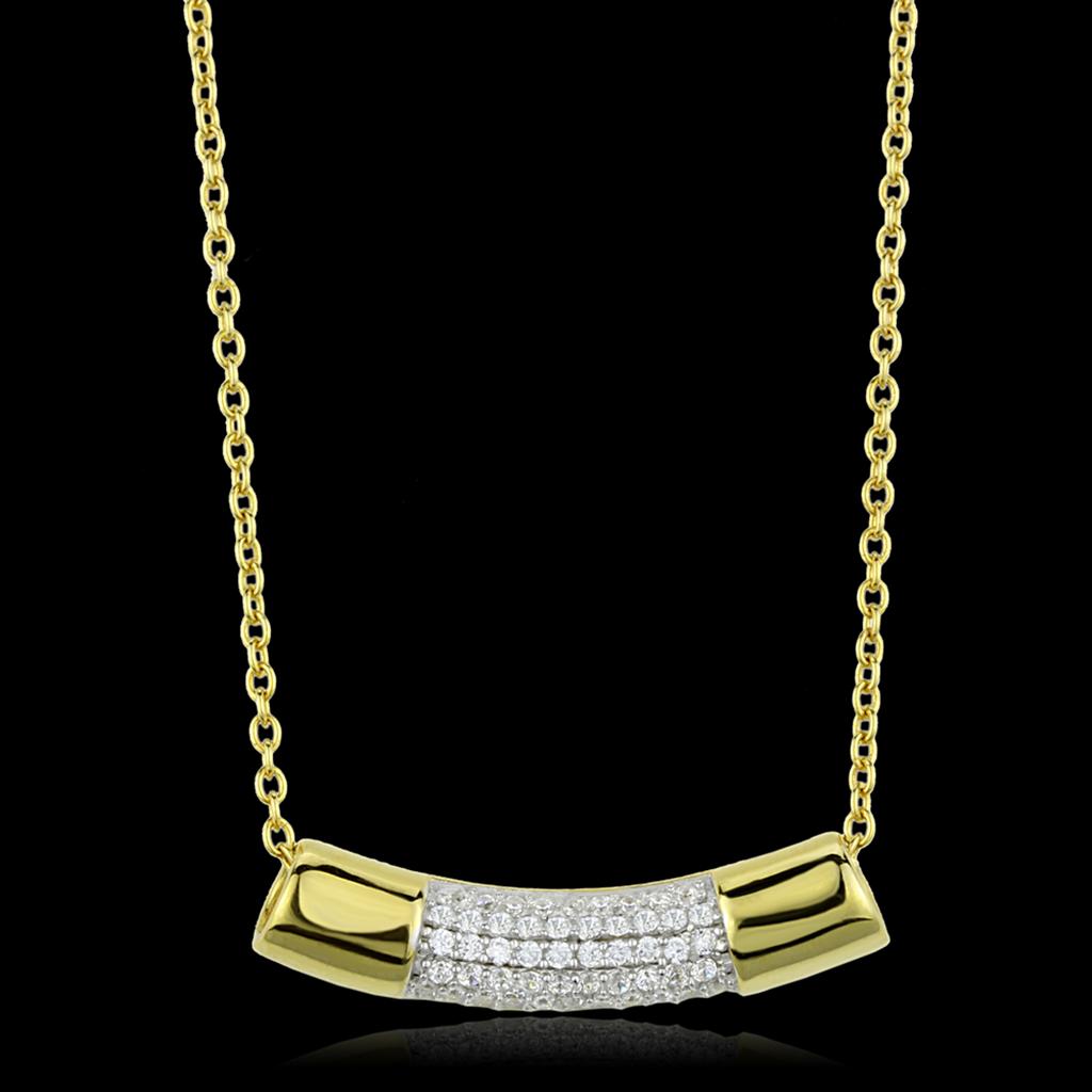 JCE452 Gold+Rhodium 925 Sterling Silver Chain Pendant with AAA Grade CZ  in Clear