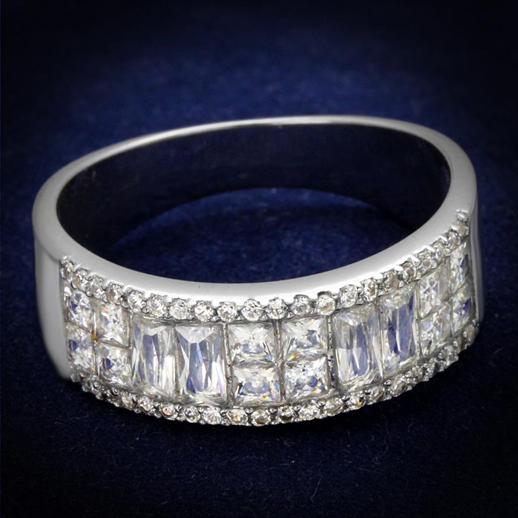 JCE460 Rhodium 925 Sterling Silver Ring with AAA Grade CZ  in Clear
