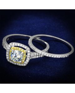 JCE467 Reverse Two-Tone 925 Sterling Silver Ring with AAA Grade CZ  in Clear