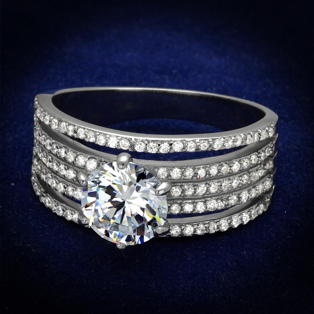 JCE473 Rhodium 925 Sterling Silver Ring with AAA Grade CZ  in Clear
