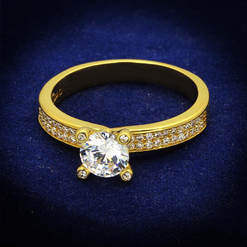 JCE474 Gold 925 Sterling Silver Ring with AAA Grade CZ  in Clear