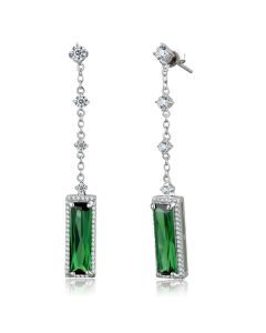 JCE478 Rhodium 925 Sterling Silver Earrings with AAA Grade CZ  in Emerald