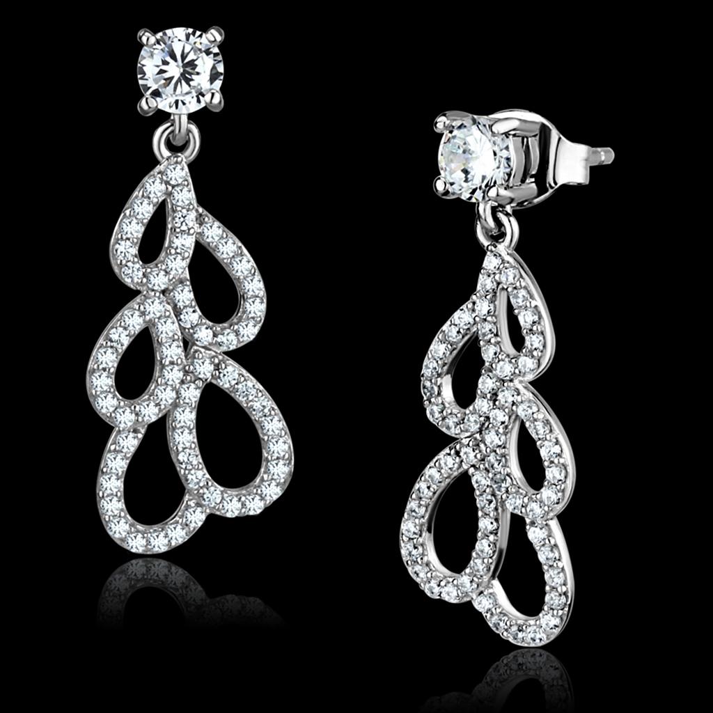 JCE496 Rhodium 925 Sterling Silver Earrings with AAA Grade CZ  in Clear