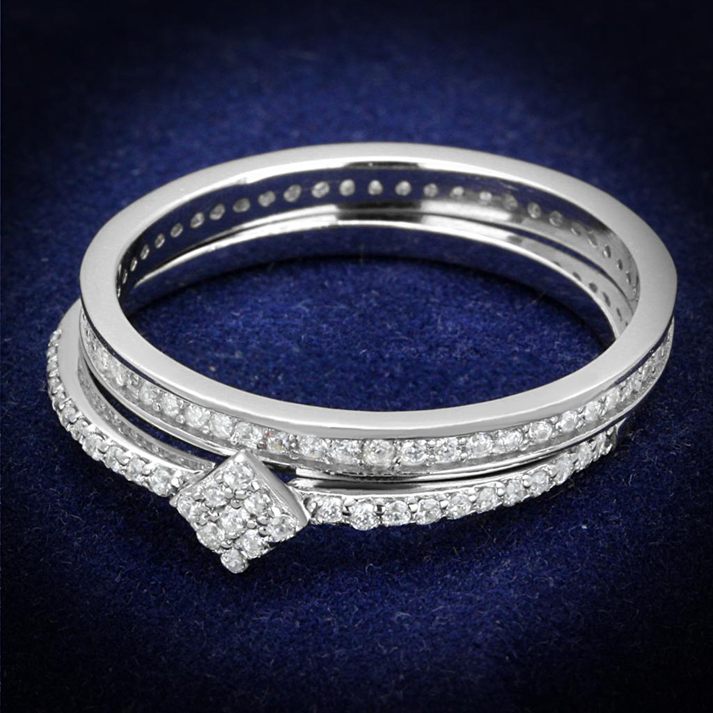 JCE498 Rhodium 925 Sterling Silver Ring with AAA Grade CZ  in Clear