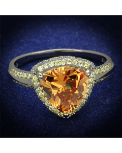 JCE501 Ruthenium 925 Sterling Silver Ring with AAA Grade CZ  in Champagne