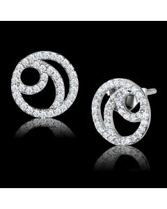 JCE511 Rhodium 925 Sterling Silver Earrings with AAA Grade CZ  in Clear