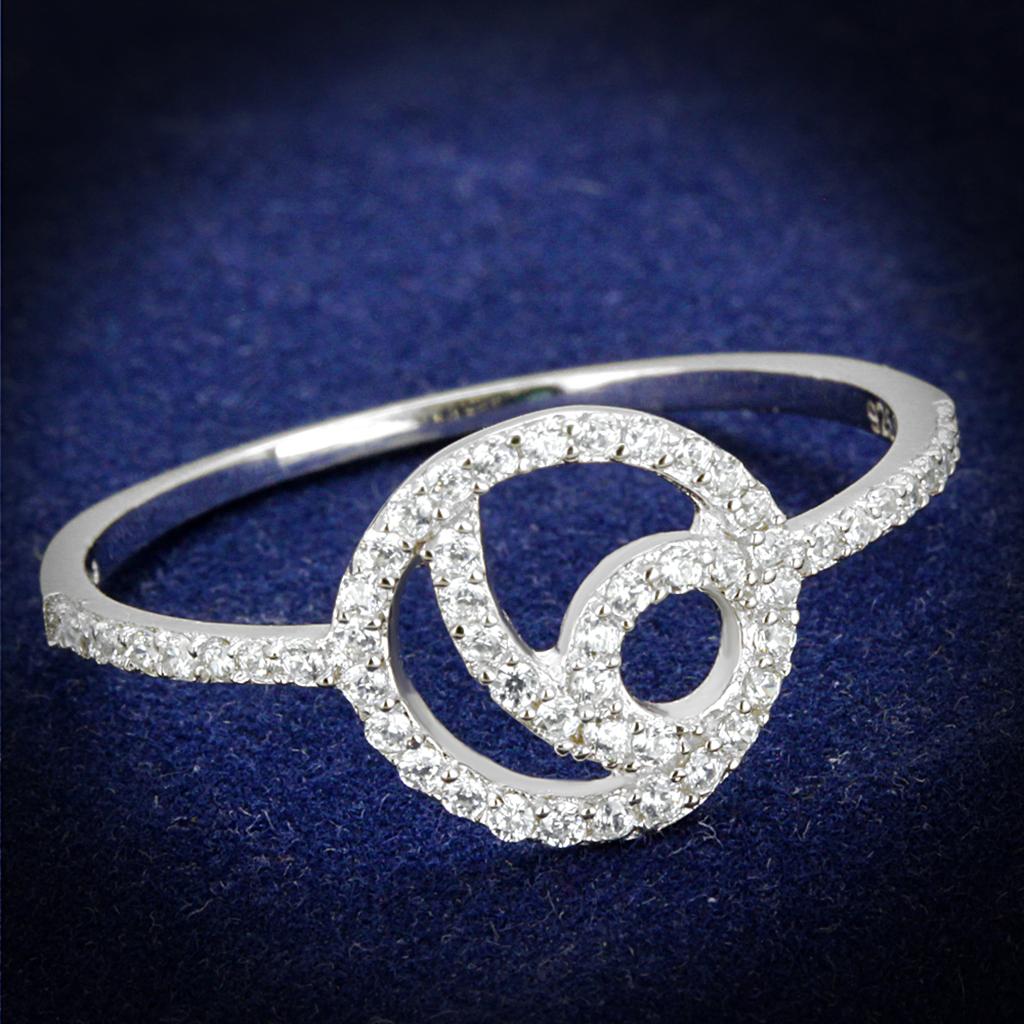 JCE519 Rhodium 925 Sterling Silver Ring with AAA Grade CZ  in Clear