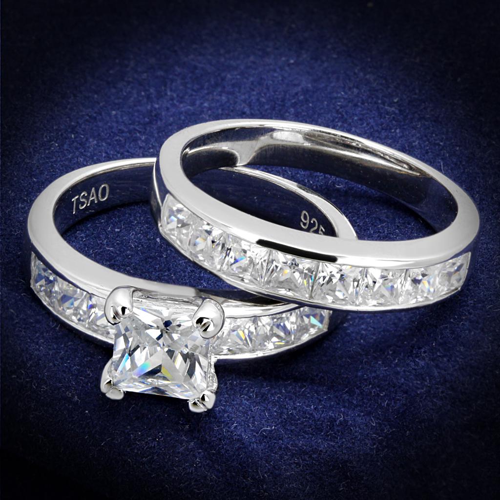 JCE520 Rhodium 925 Sterling Silver Ring with AAA Grade CZ  in Clear