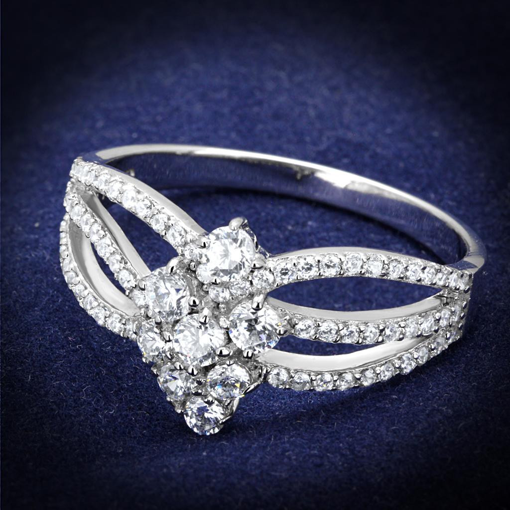 JCE528 Rhodium 925 Sterling Silver Ring with AAA Grade CZ  in Clear