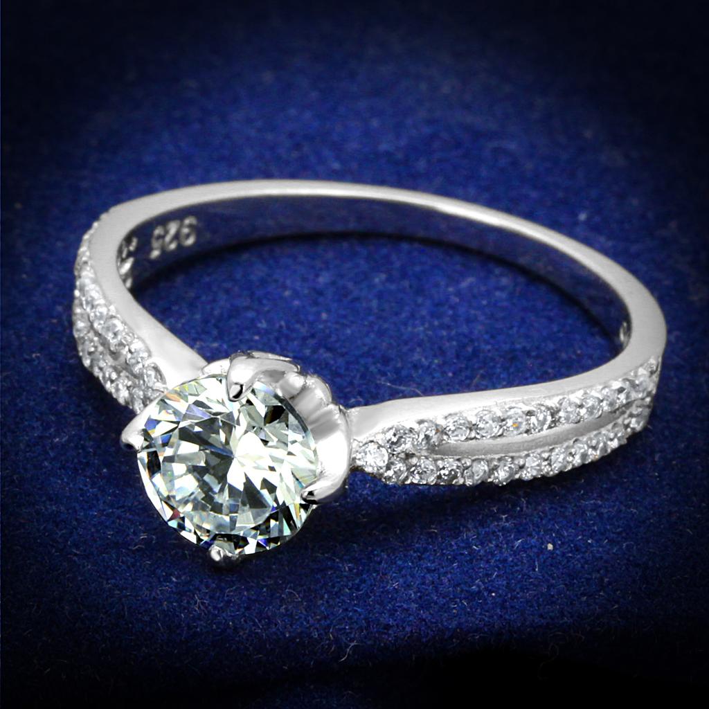 JCE537 Rhodium 925 Sterling Silver Ring with AAA Grade CZ  in Clear
