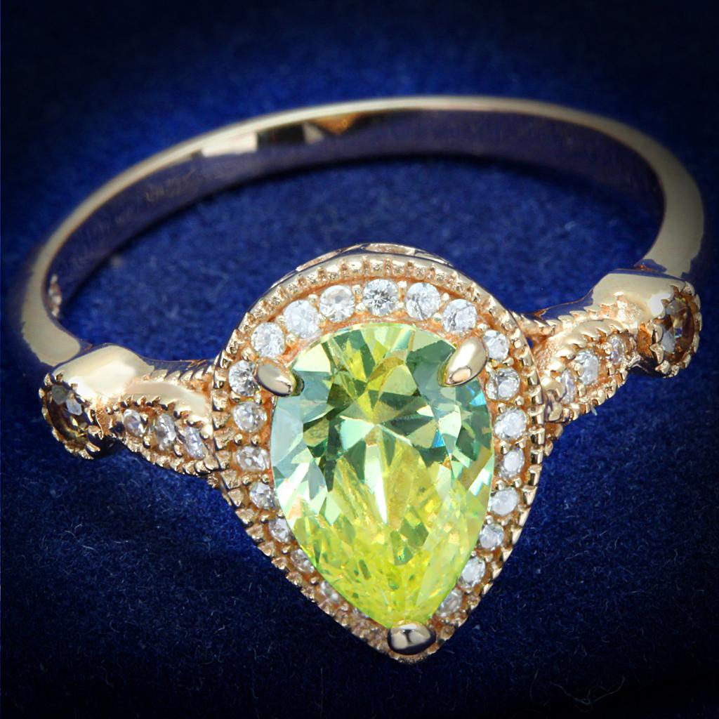 JCE538 Rose Gold 925 Sterling Silver Ring with AAA Grade CZ  in Apple Green color
