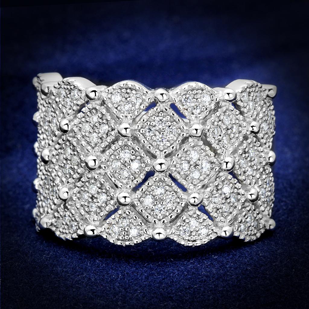 JCE546 Rhodium 925 Sterling Silver Ring with AAA Grade CZ  in Clear