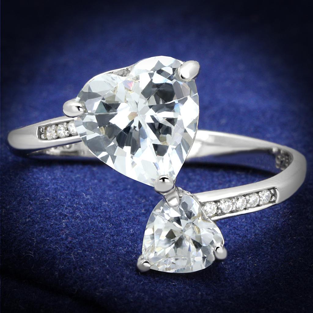JCE556 Rhodium 925 Sterling Silver Ring with AAA Grade CZ  in Clear
