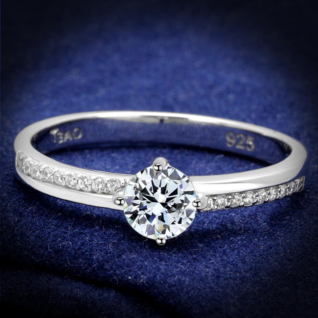 JCE560 Rhodium 925 Sterling Silver Ring with AAA Grade CZ  in Clear