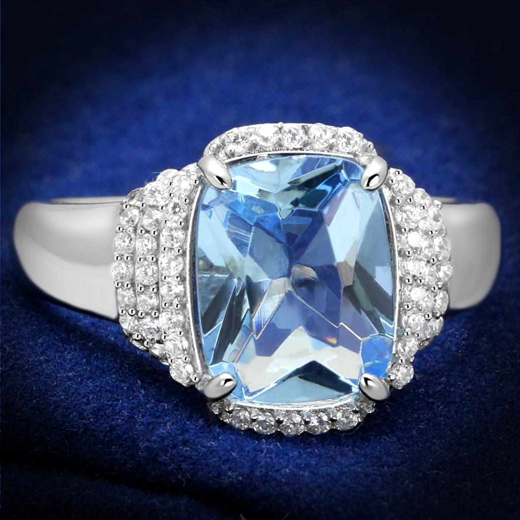 JCE562 Rhodium 925 Sterling Silver Ring with Synthetic Synthetic Glass in Light Sapphire