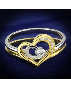 JCE565 Gold+Rhodium 925 Sterling Silver Ring with AAA Grade CZ  in Clear