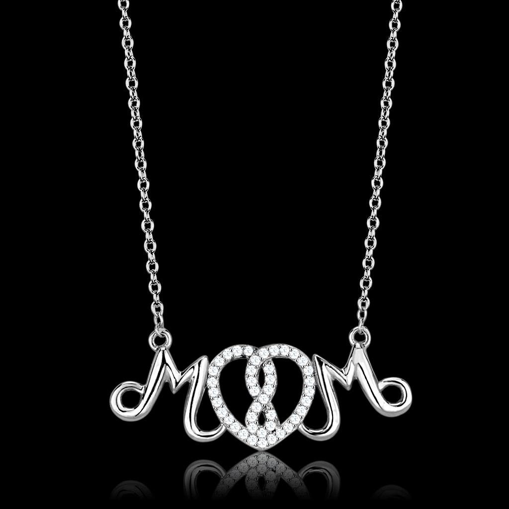 JCE571 Rhodium 925 Sterling Silver Necklace with AAA Grade CZ  in Clear