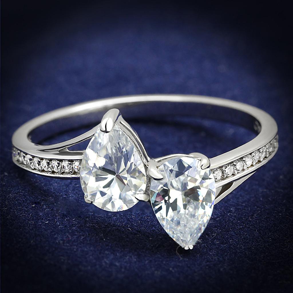 JCE578 Rhodium 925 Sterling Silver Ring with AAA Grade CZ  in Clear