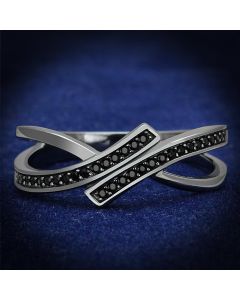 JCE599 Ruthenium 925 Sterling Silver Ring with Synthetic Spinel in Jet