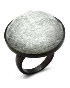 JCE003 IP Black(Ion Plating) Brass Ring with Synthetic Synthetic Stone in Light Gray