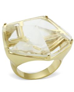 JCE007 Gold Brass Ring with Synthetic Synthetic Stone in Clear