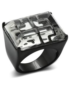 JCE008 TIN Cobalt Black Brass Ring with Synthetic Synthetic Stone in Clear