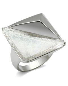 JCE009 Rhodium Brass Ring with Synthetic Synthetic Stone in Aurora Borealis (Rainbow Effect)