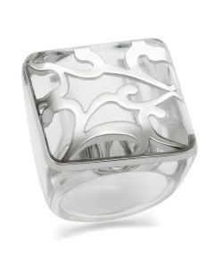JCE012 Rhodium Brass Ring with Synthetic Synthetic Stone in Clear