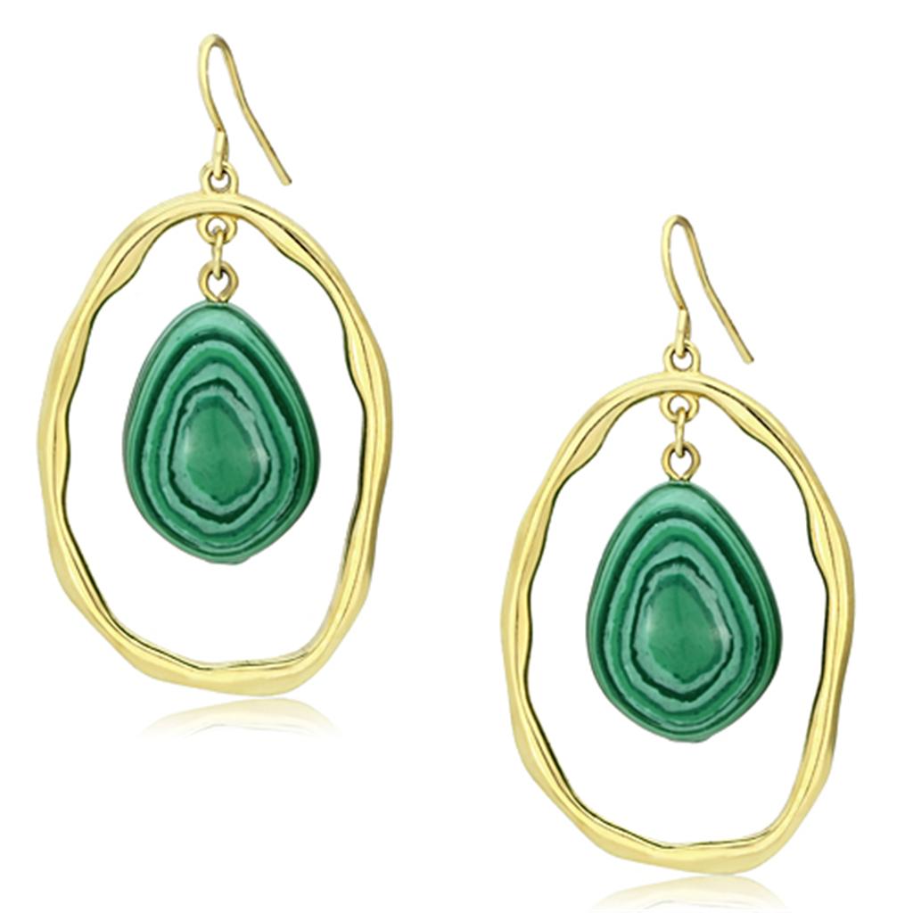 JCE072 IP Gold(Ion Plating) Brass Earrings with Synthetic MALACHITE in Turquoise