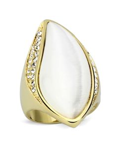 JCE082 IP Gold(Ion Plating) Brass Ring with Synthetic Cat Eye in White