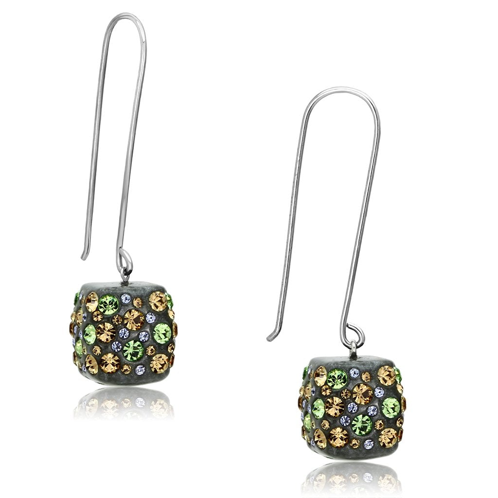 JCE090 High polished (no plating) Stainless Steel Earrings with Top Grade Crystal  in Multi Color