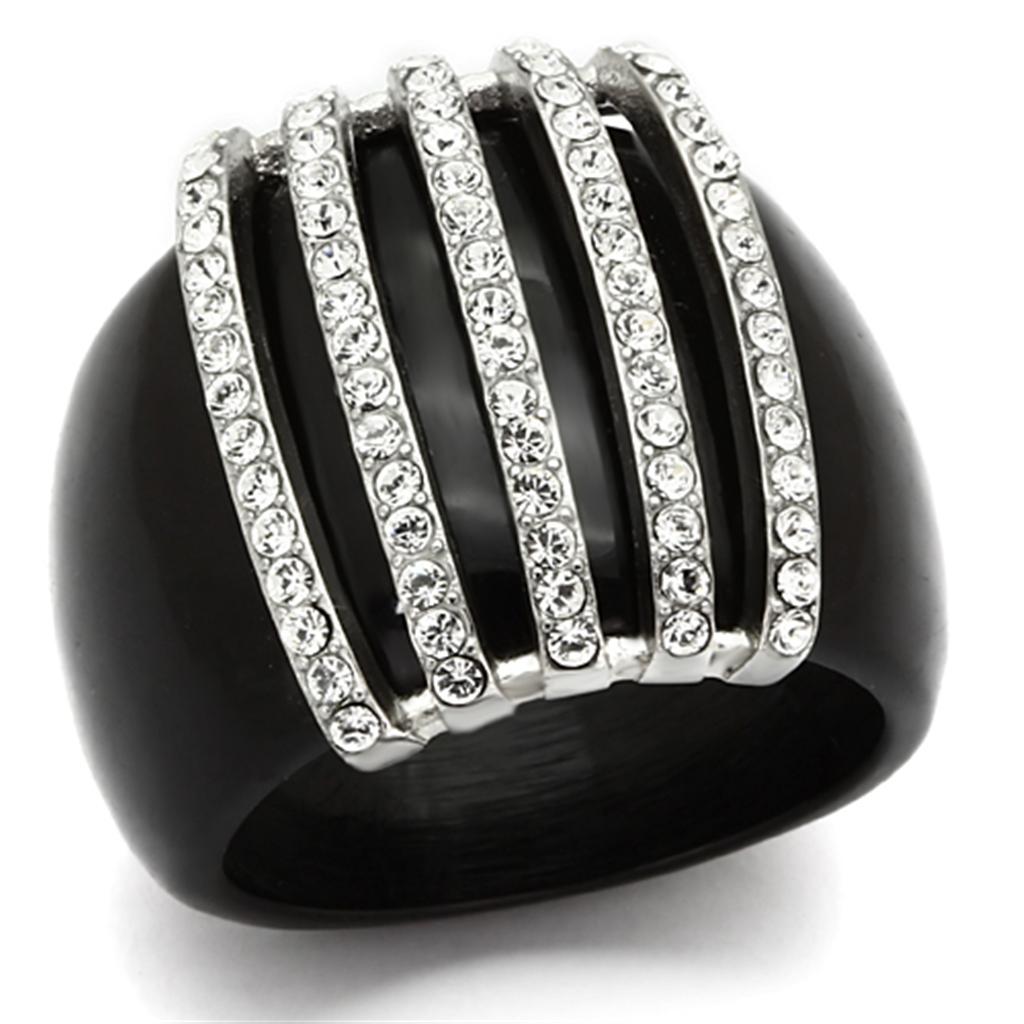 JCE099 High polished (no plating) Stainless Steel Ring with Top Grade Crystal  in Clear