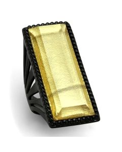JCE118 IP Black(Ion Plating) Stainless Steel Ring with Synthetic Synthetic Stone in Citrine Yellow