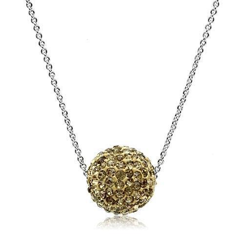JCE057 Rhodium Brass Chain Pendant with Top Grade Crystal  in Topaz