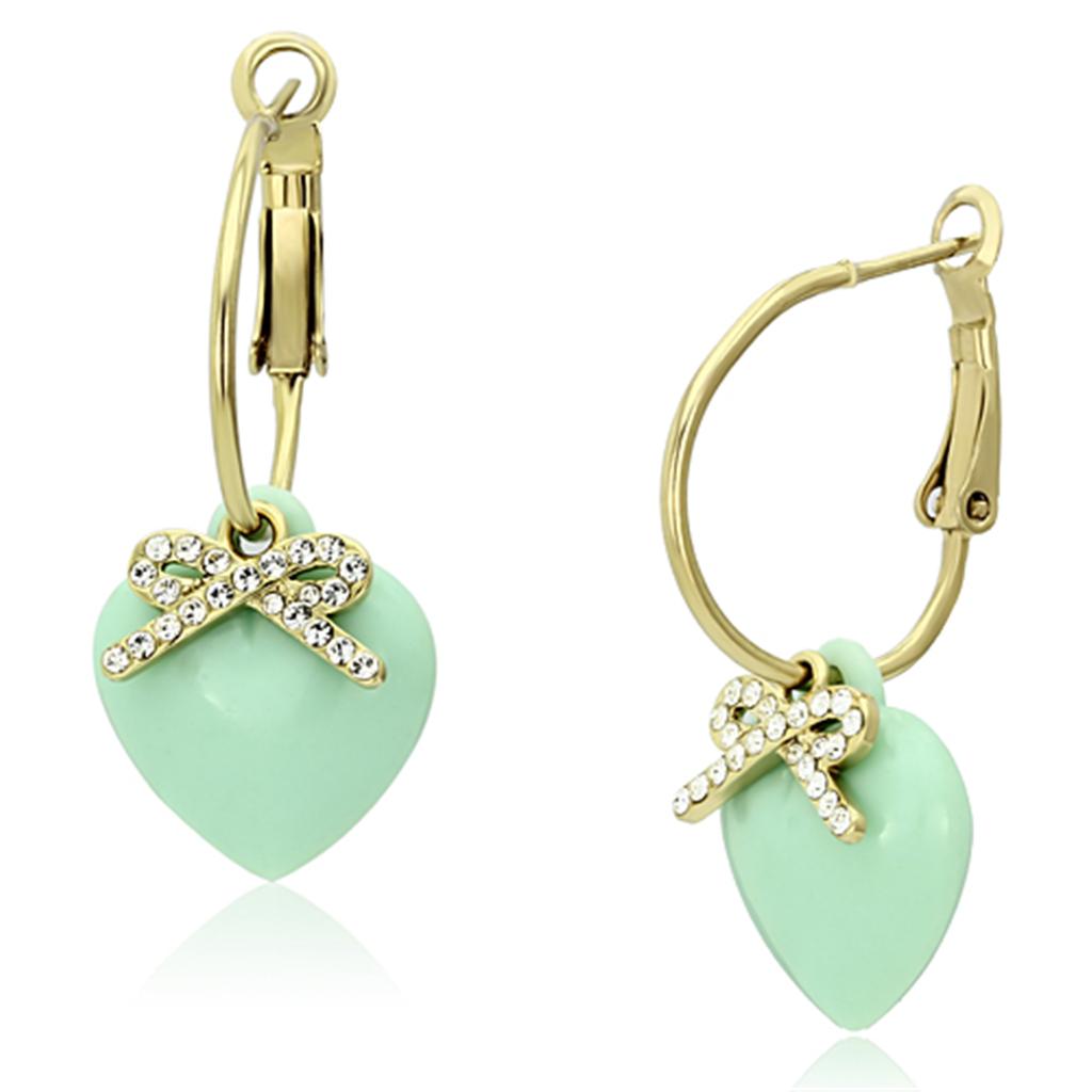 JCE101 IP Gold(Ion Plating) Brass Earrings with Synthetic Synthetic Stone in Emerald